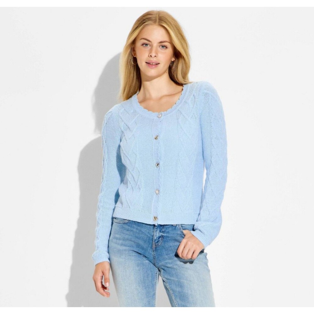 Women's Wild Fable Heart Button Cable Knit Cardigan Light Blue Medium Cottage